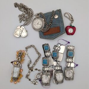 Lot 8 Mixed Novelty Watches Pocket Watch Keychain Dog Tag for Parts Repair Craft
